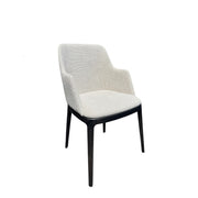 Compact dining armchair in natural upholstery with arms on a birch frame
