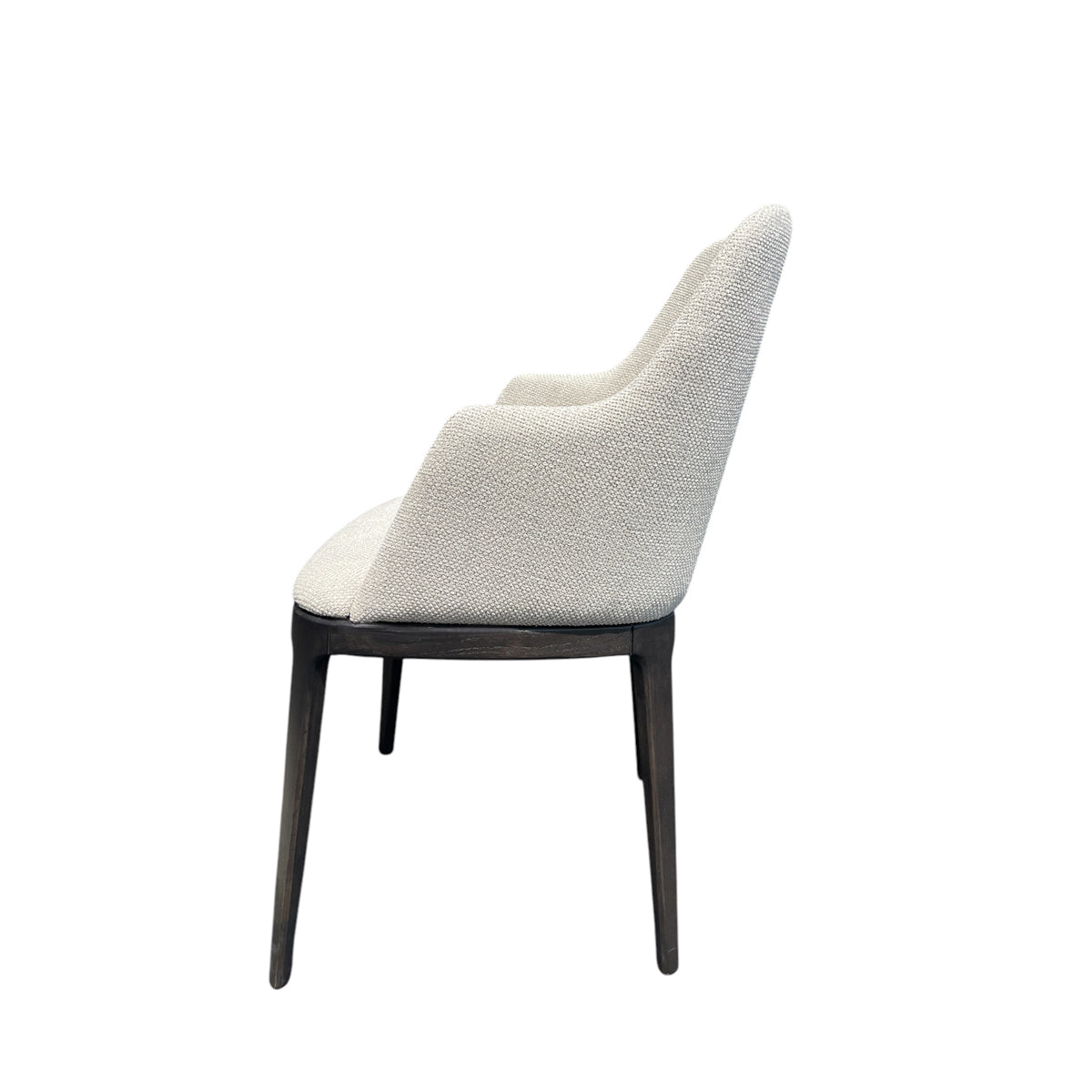 Compact dining armchair in natural upholstery with arms on a birch frame