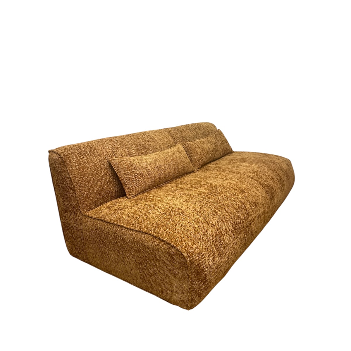 Sussex two-seater sofa in textured Renegade Mustard fabric with curved corners