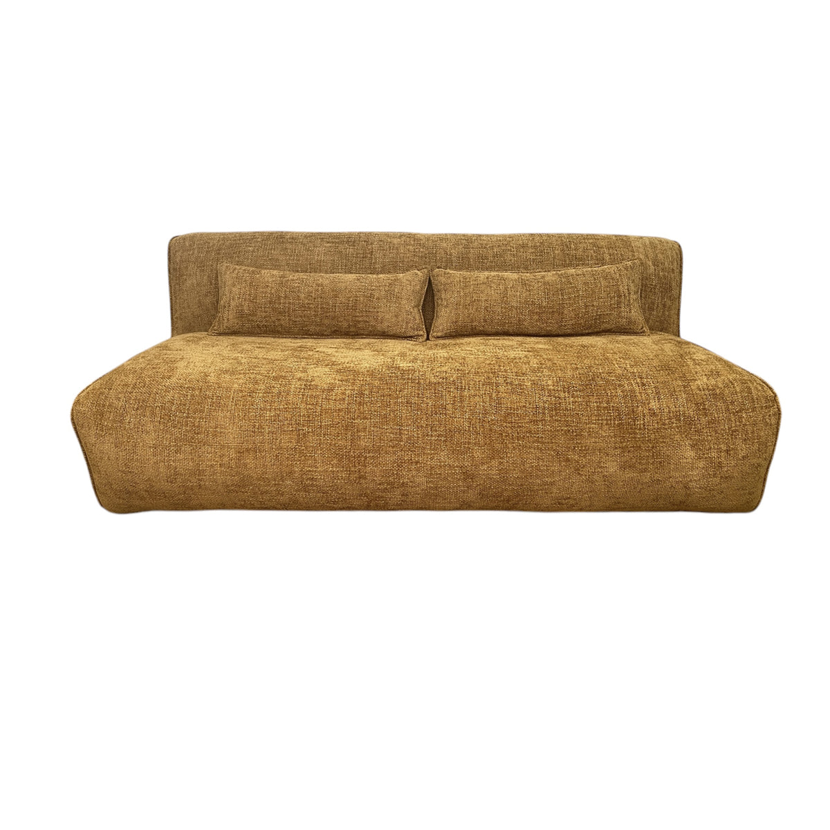 Sussex two-seater sofa in textured Renegade Mustard fabric with curved corners