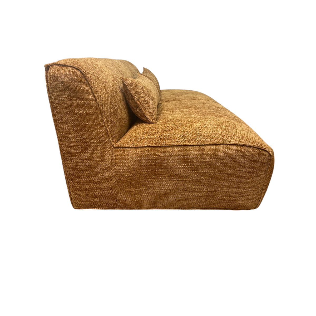 Sussex two-seater sofa in textured Renegade Mustard fabric with curved corners