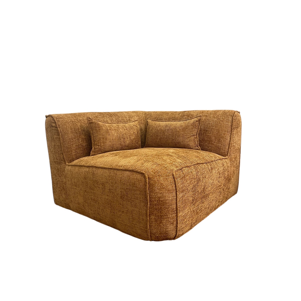 Sussex corner sofa section in textured Renegade Mustard fabric with curved corners