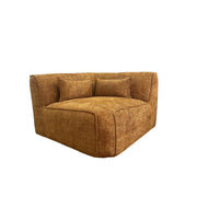 Sussex corner sofa section in textured Renegade Mustard fabric with curved corners