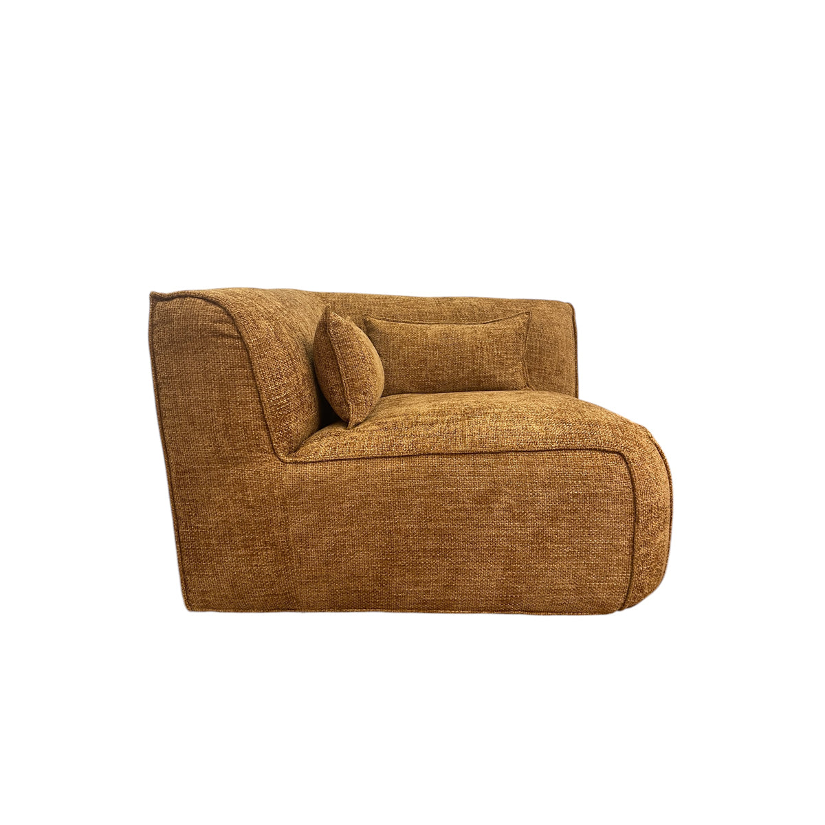 Sussex corner sofa section in textured Renegade Mustard fabric with curved corners