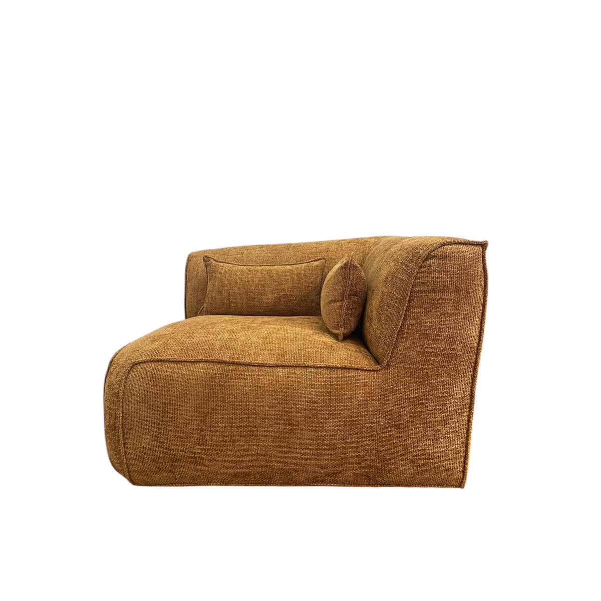 Sussex corner sofa section in textured Renegade Mustard fabric with curved corners