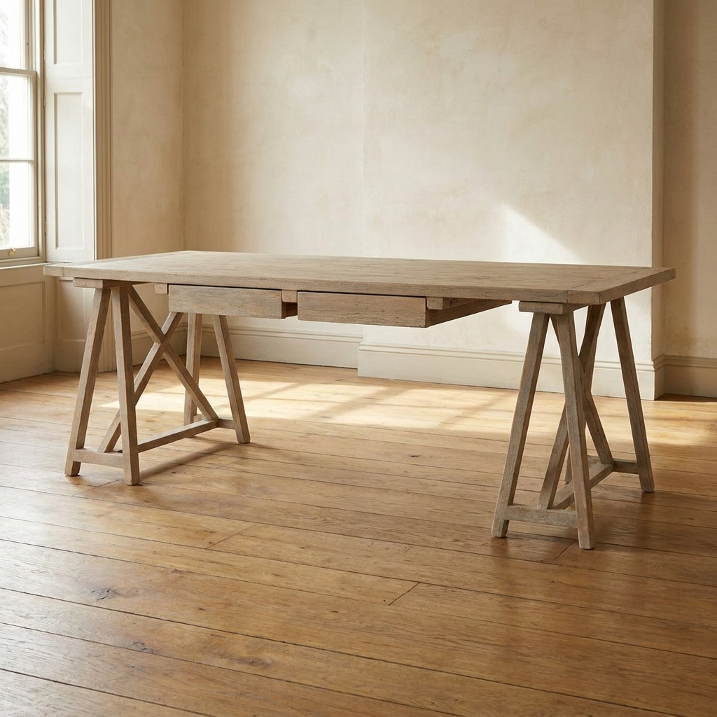 Lifestyle scene featuring A-Frame Dining Table W/ Adjustable Legs. AI-generated supplementary image; refer to primary product photos for color and material accuracy.