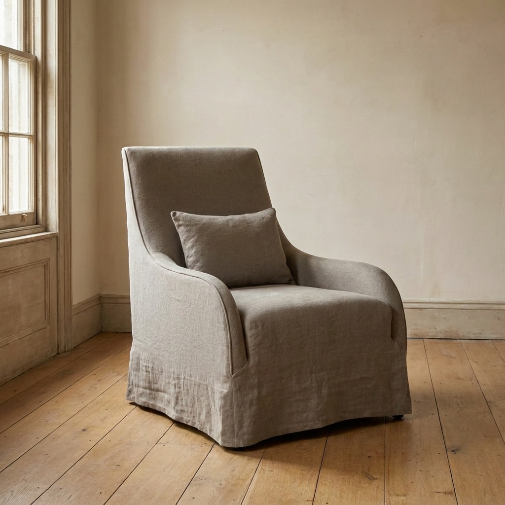 Lifestyle scene featuring Akili Lounge Chair Belgium Linen-D. AI-generated supplementary image; refer to primary product photos for color and material accuracy.