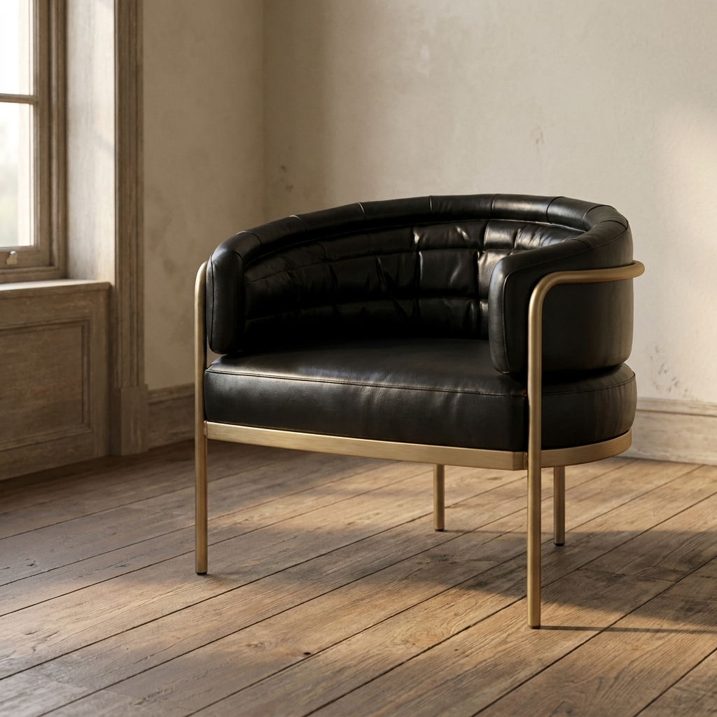 Lifestyle scene featuring Amelie Club Chair Black Leather/ Gold. AI-generated supplementary image; refer to primary product photos for color and material accuracy.