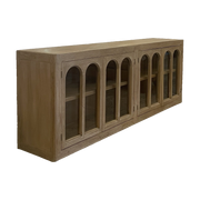 Arched Glass Door Cabinet Bleached Elm