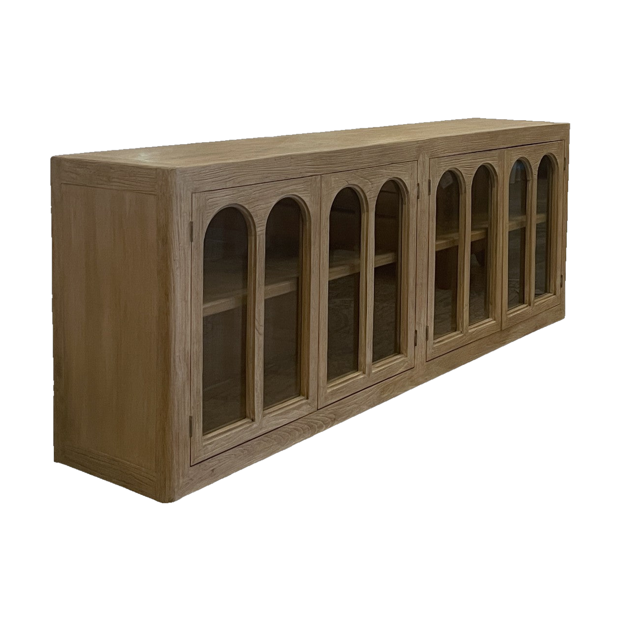 Arched Glass Door Cabinet Bleached Elm