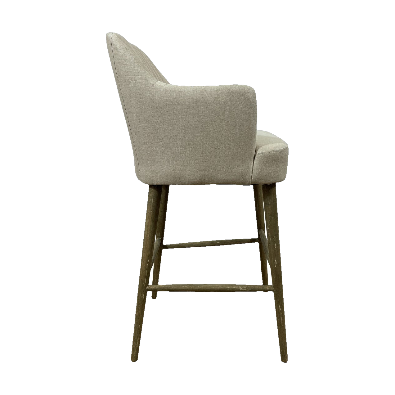 Bar Stool with Arms in Ecru Linen - D