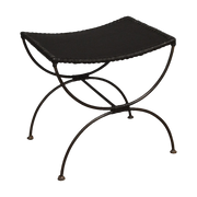 Black Leather Stool with Iron Frame