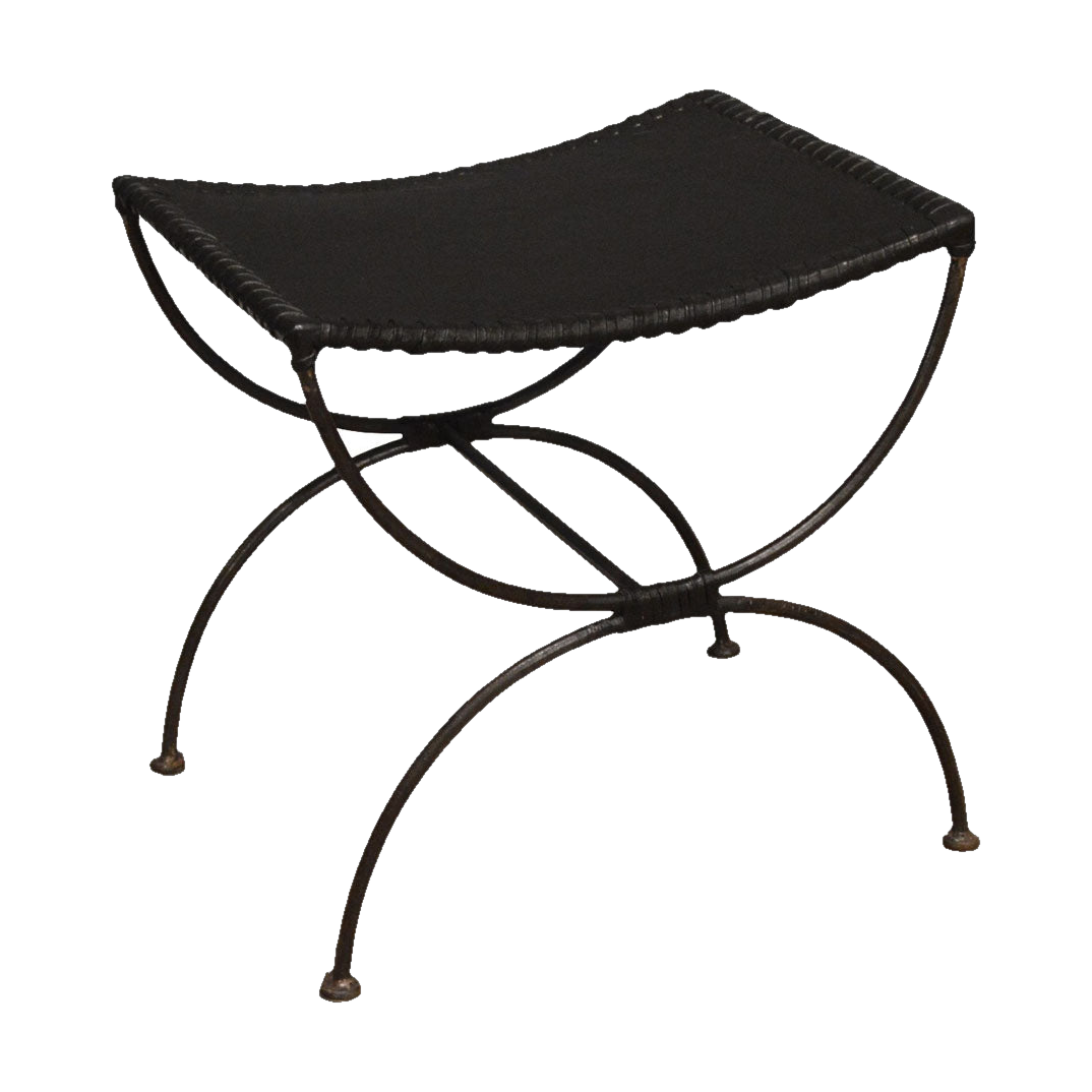 Black Leather Stool with Iron Frame