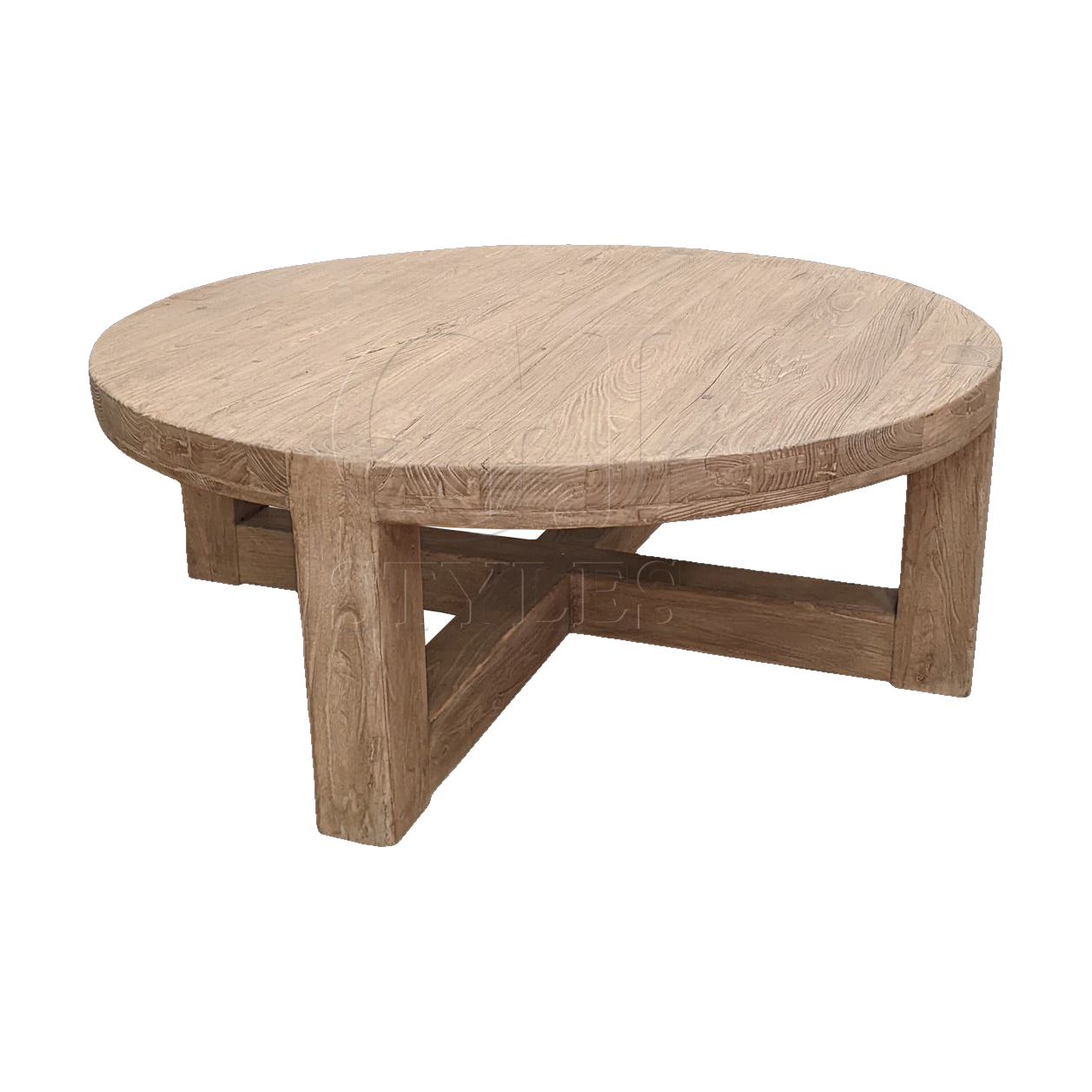 Bleached Elm Coffee Table w/ Chunky Cross