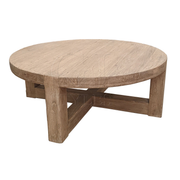 Round bleached elm coffee table on a chunky cross base