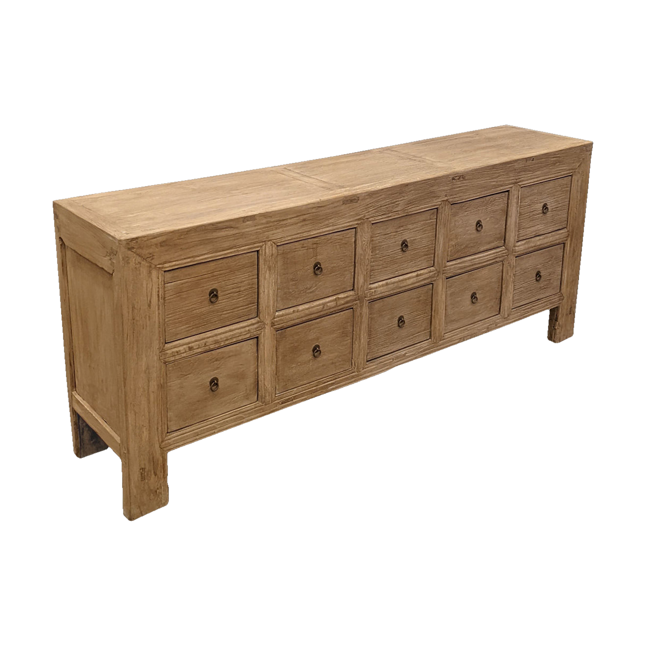 Bleached Old Elm Cabinet w Ten Drawers
