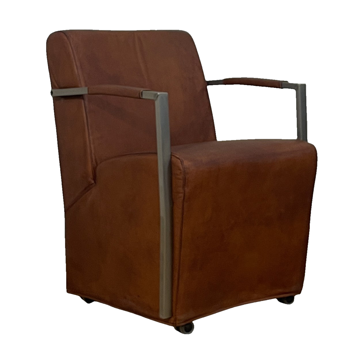 Bock Chair Metal Arms Lt Brown Leather