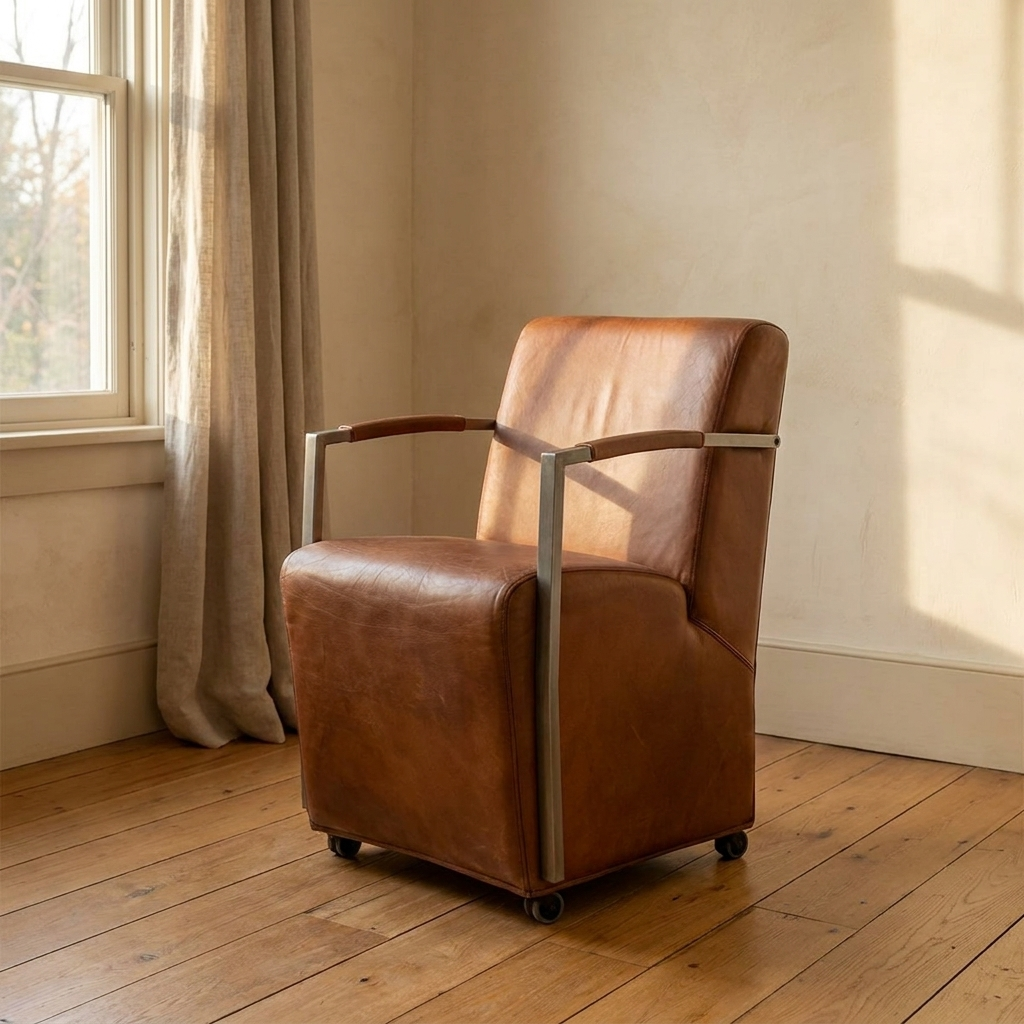 Lifestyle scene featuring Bock Chair Metal Arms Lt Brown Leather. AI-generated supplementary image; refer to primary product photos for color and material accuracy.