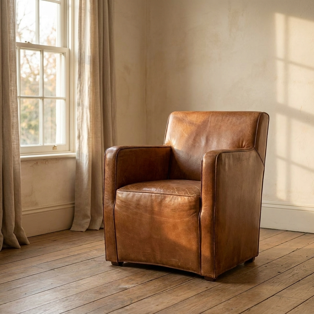 Lifestyle scene featuring Bock Chair W/Light Brown Leather Arms. AI-generated supplementary image; refer to primary product photos for color and material accuracy.