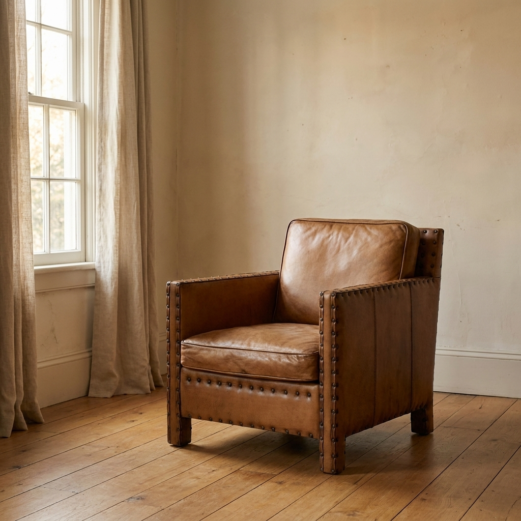 Lifestyle scene featuring Broadford Antique Buffalo Armchair. AI-generated supplementary image; refer to primary product photos for color and material accuracy.