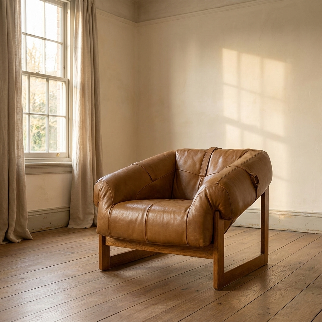 Lifestyle scene featuring Bruce Armchair In Light Brown. AI-generated supplementary image; refer to primary product photos for color and material accuracy.