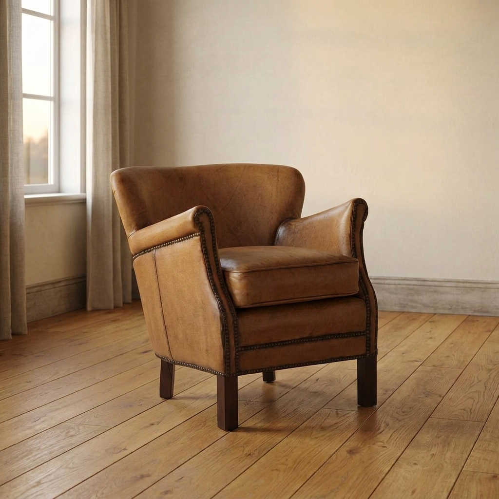 Lifestyle scene featuring Cardiff Armchair In Antiqued Buffalo. AI-generated supplementary image; refer to primary product photos for color and material accuracy.