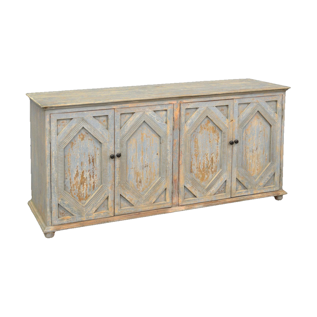 Carved Sideboard Distressed Light Blue