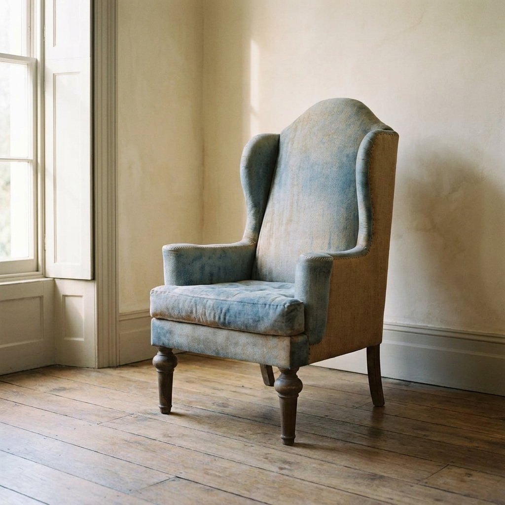 Lifestyle scene featuring Cheltenham Chair Blue Velvet & Burlap. AI-generated supplementary image; refer to primary product photos for color and material accuracy.