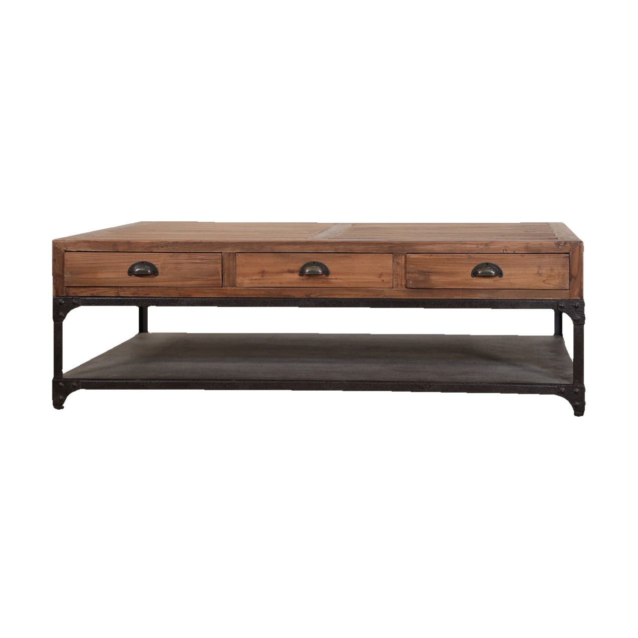 Coffee Table with Metal Shelf in Pine