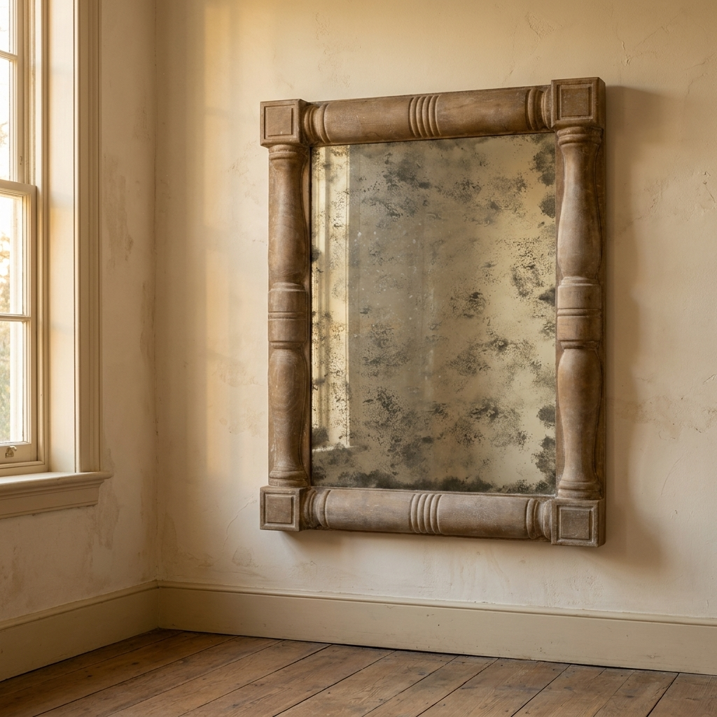 Lifestyle scene featuring Column Wood Mirror W.Heavy Distressing-D. AI-generated supplementary image; refer to primary product photos for color and material accuracy.