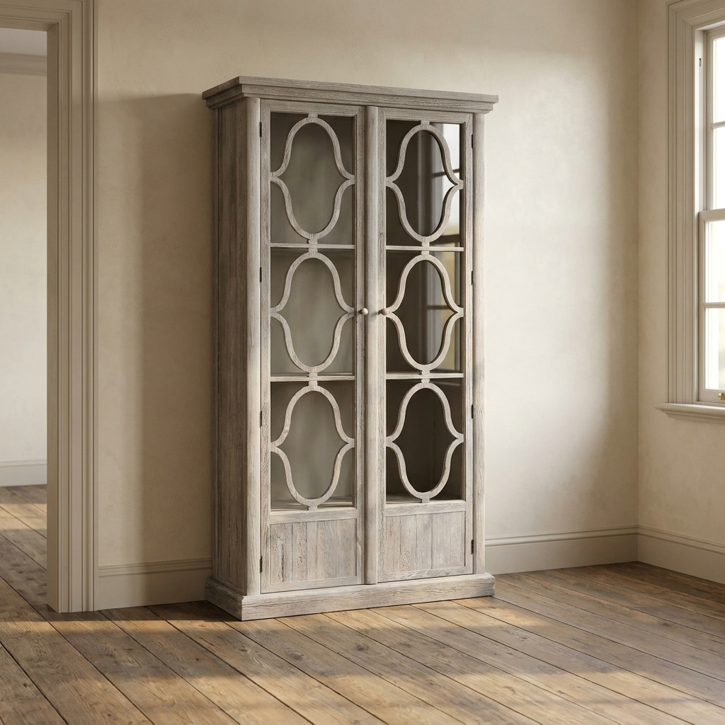 Lifestyle scene featuring Decorative 2 Door Glass Cabinet White-D. AI-generated supplementary image; refer to primary product photos for color and material accuracy.