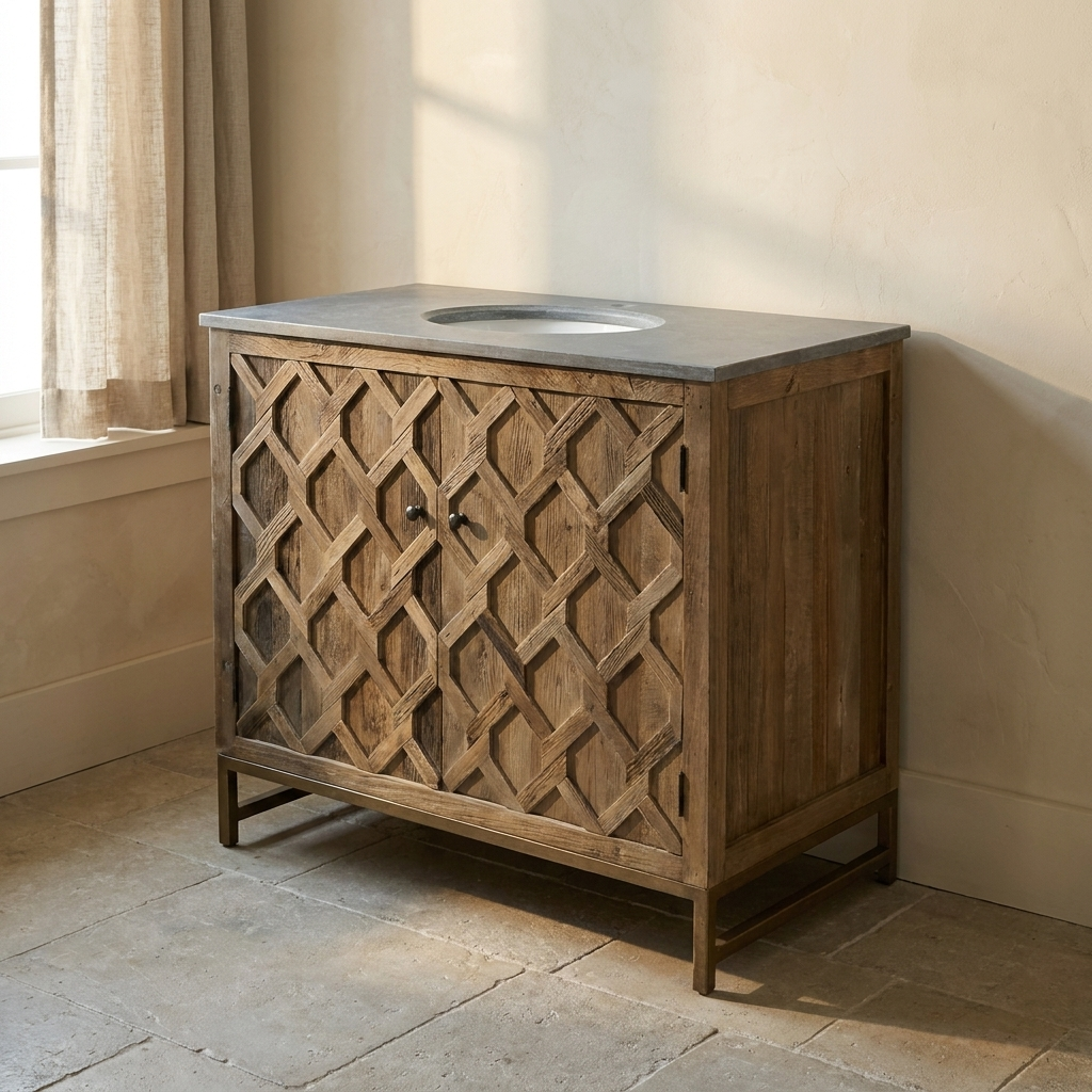 Lifestyle scene featuring Diamond Embossed Vanity W/Blue Stone. AI-generated supplementary image; refer to primary product photos for color and material accuracy.