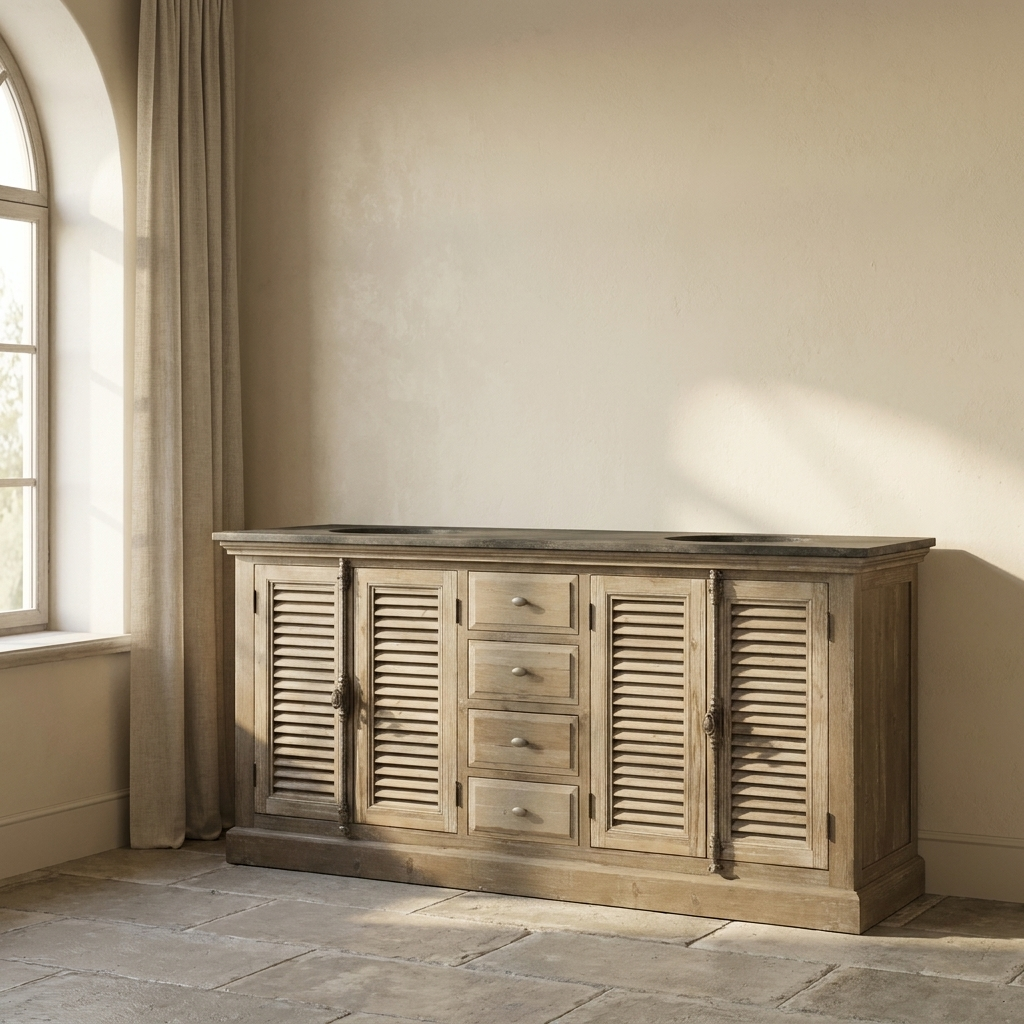 Lifestyle scene featuring Double Vanity Louvered Dr Large Washed. AI-generated supplementary image; refer to primary product photos for color and material accuracy.