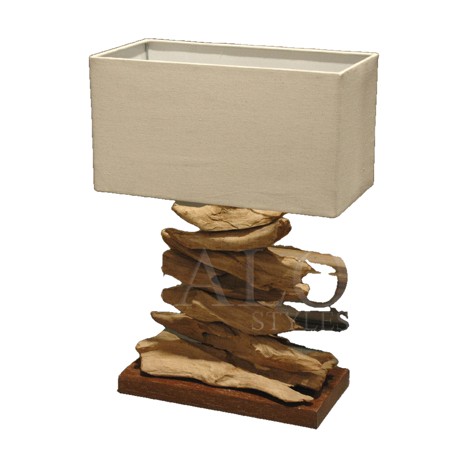 Driftwood Table Lamp w/ White Rect Shade