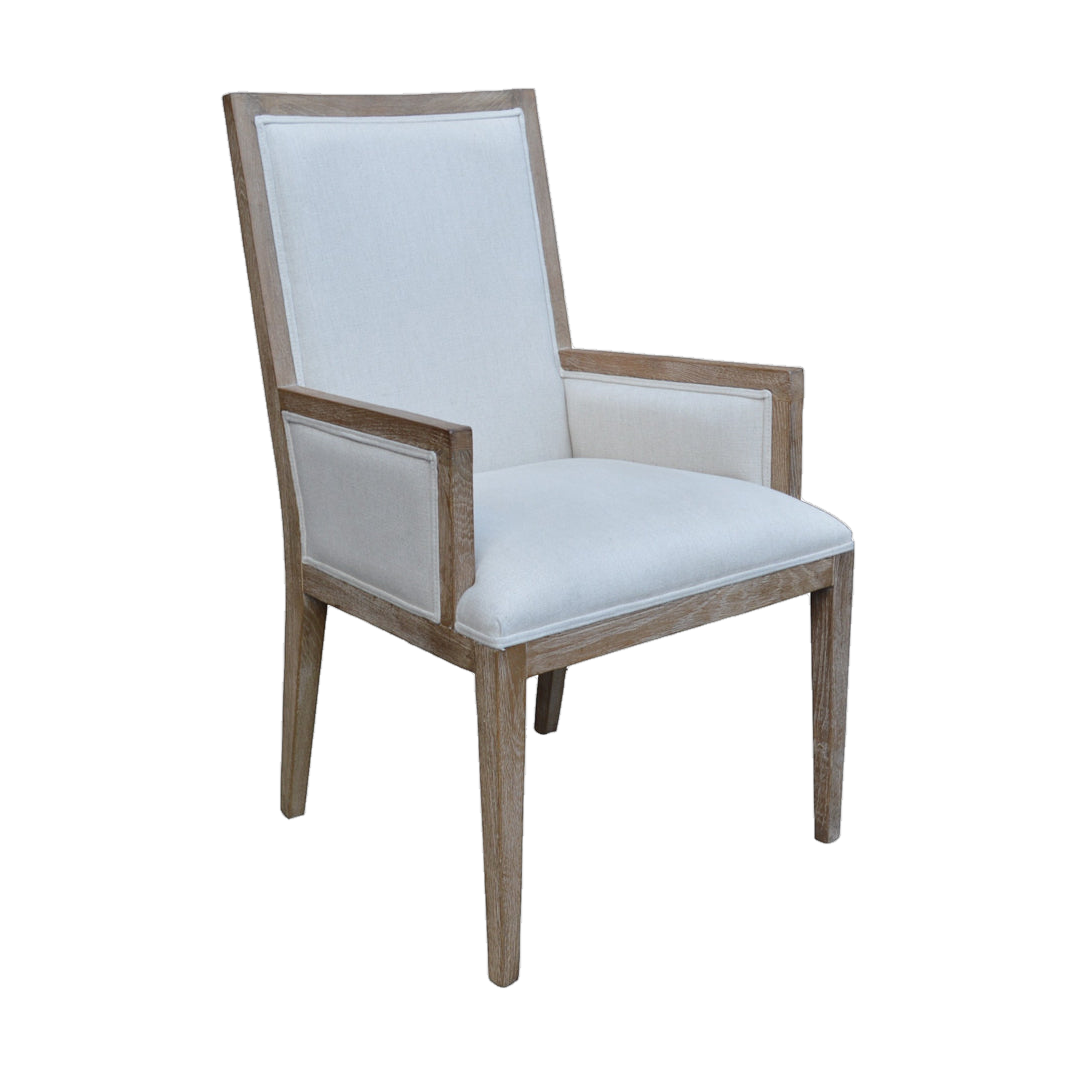 Ecru Linen Arm Chair with Oak Frame