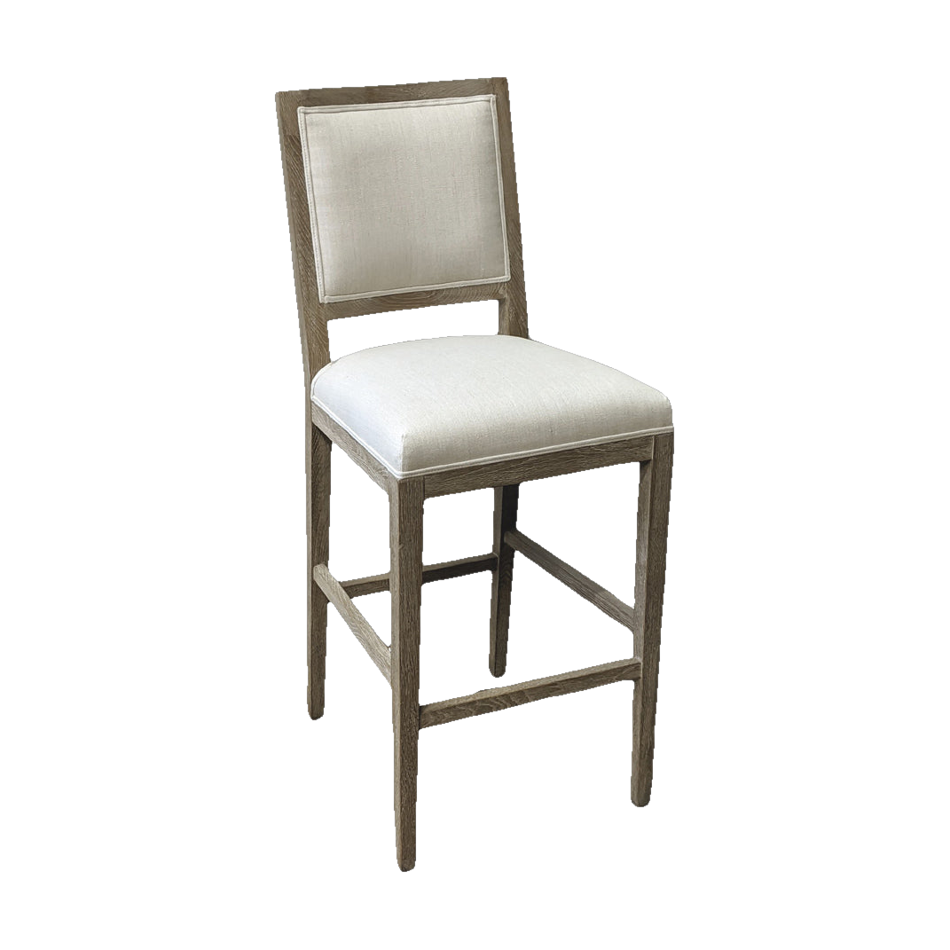 Ecru Linen Bar Stool with Oak Frame