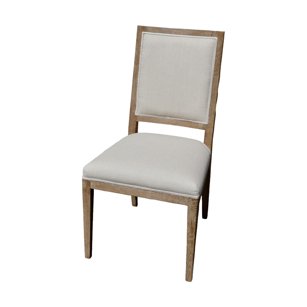 Ecru Linen Side Chair with Oak Frame