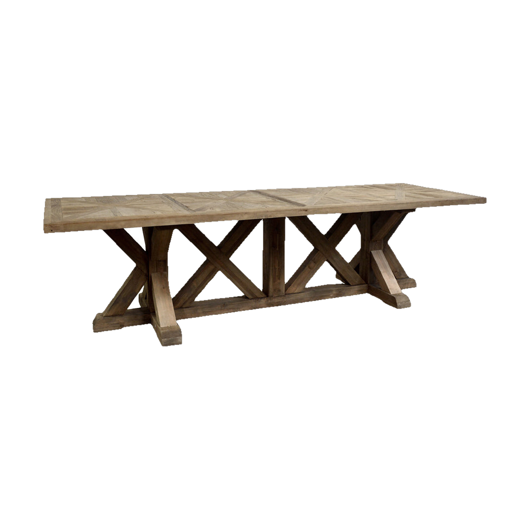 Elm Parquet Top Dining Table X-Base