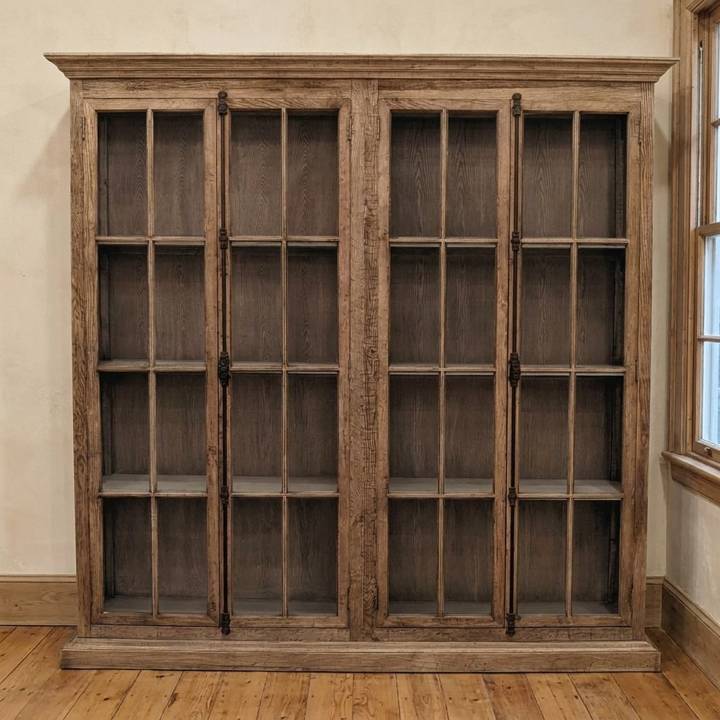 Lifestyle scene featuring Four Door Bookcase In Natural Old Oak. AI-generated supplementary image; refer to primary product photos for color and material accuracy.