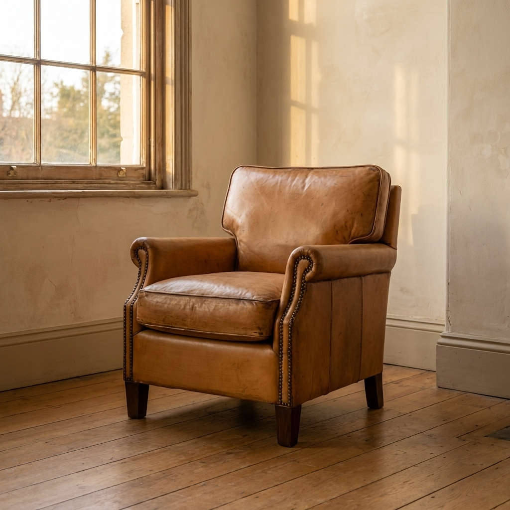 Lifestyle scene featuring Glencoe Armchair In Antiqued Buffalo. AI-generated supplementary image; refer to primary product photos for color and material accuracy.