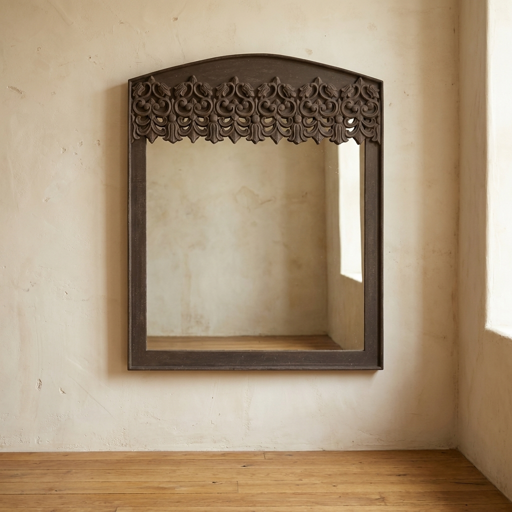 Lifestyle scene featuring Hampden Hand Carved Arched Mirror - D. AI-generated supplementary image; refer to primary product photos for color and material accuracy.