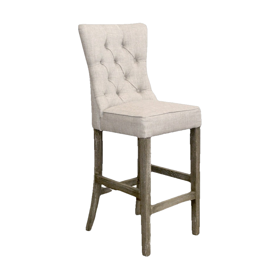 High Back Ecru Linen Barstool