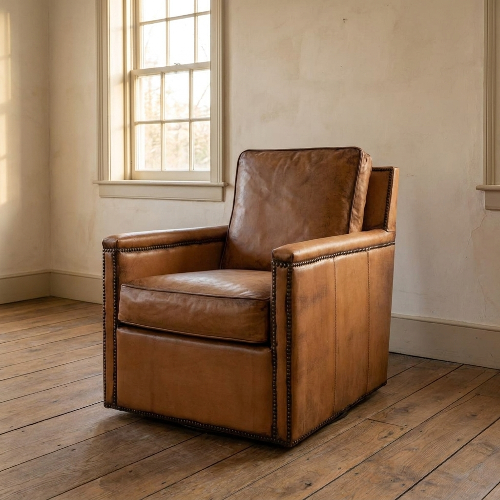 Lifestyle scene featuring Keswick Swivel Chair In Antique Buffalo. AI-generated supplementary image; refer to primary product photos for color and material accuracy.