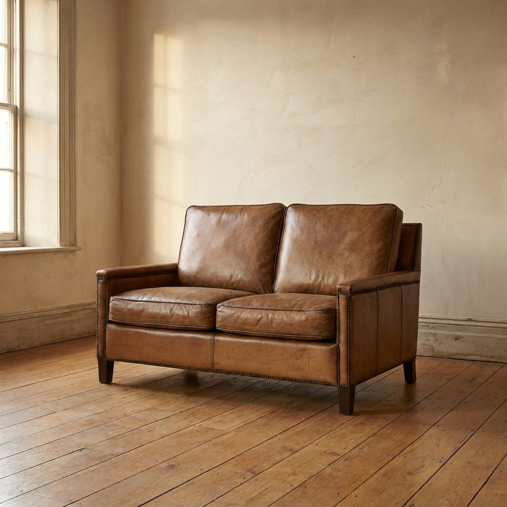 Lifestyle scene featuring Keswick Two Seater In Antiqued Buffalo. AI-generated supplementary image; refer to primary product photos for color and material accuracy.