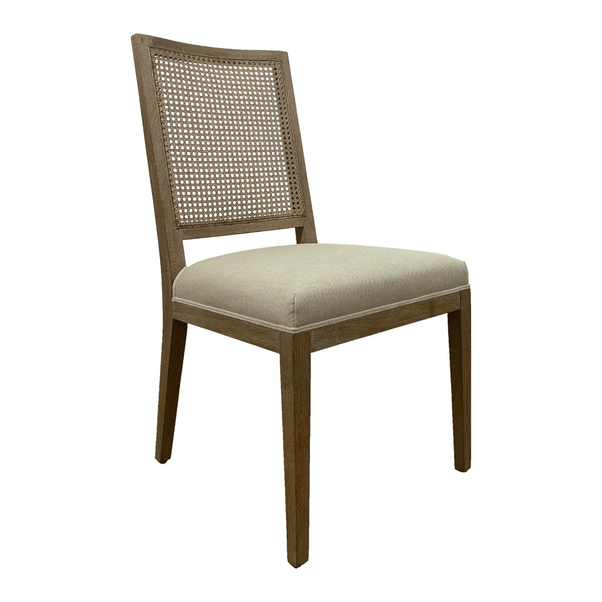 Oak side chair with a woven cane back and upholstered seat