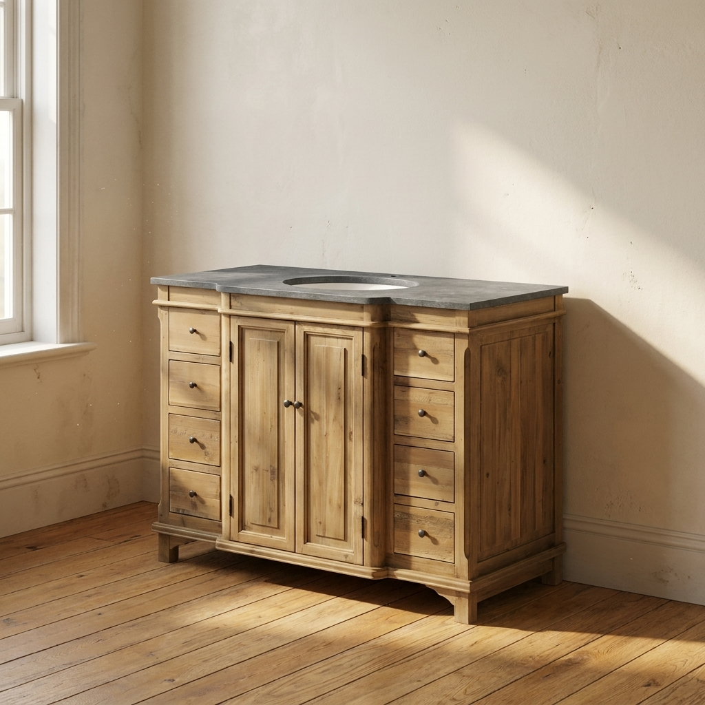 Lifestyle scene featuring Large Single Vanity Panel Door Natural. AI-generated supplementary image; refer to primary product photos for color and material accuracy.