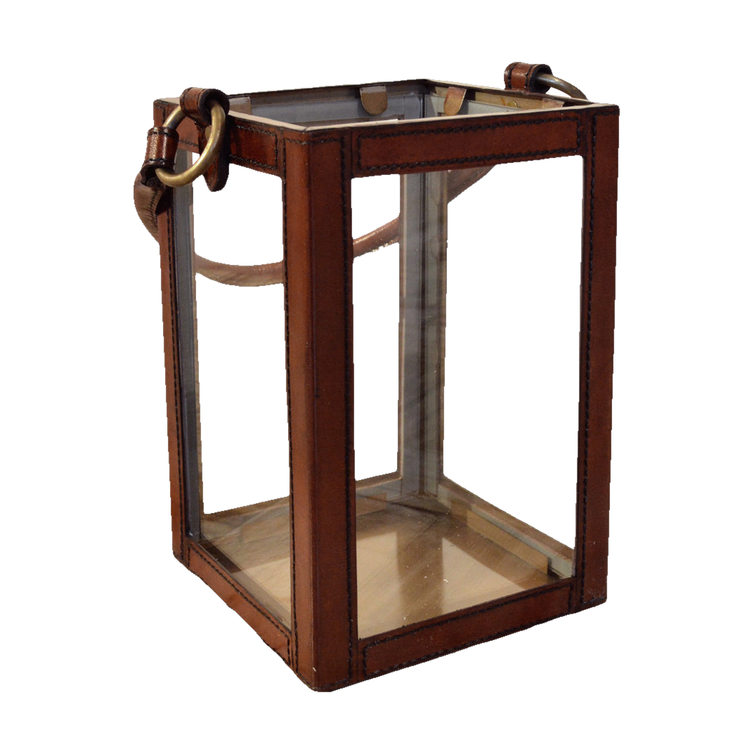 Leather & Brass Square Hurricane Lge