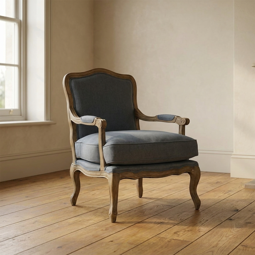Lifestyle scene featuring Linen Chair In French Blue W.Oak Frame. AI-generated supplementary image; refer to primary product photos for color and material accuracy.