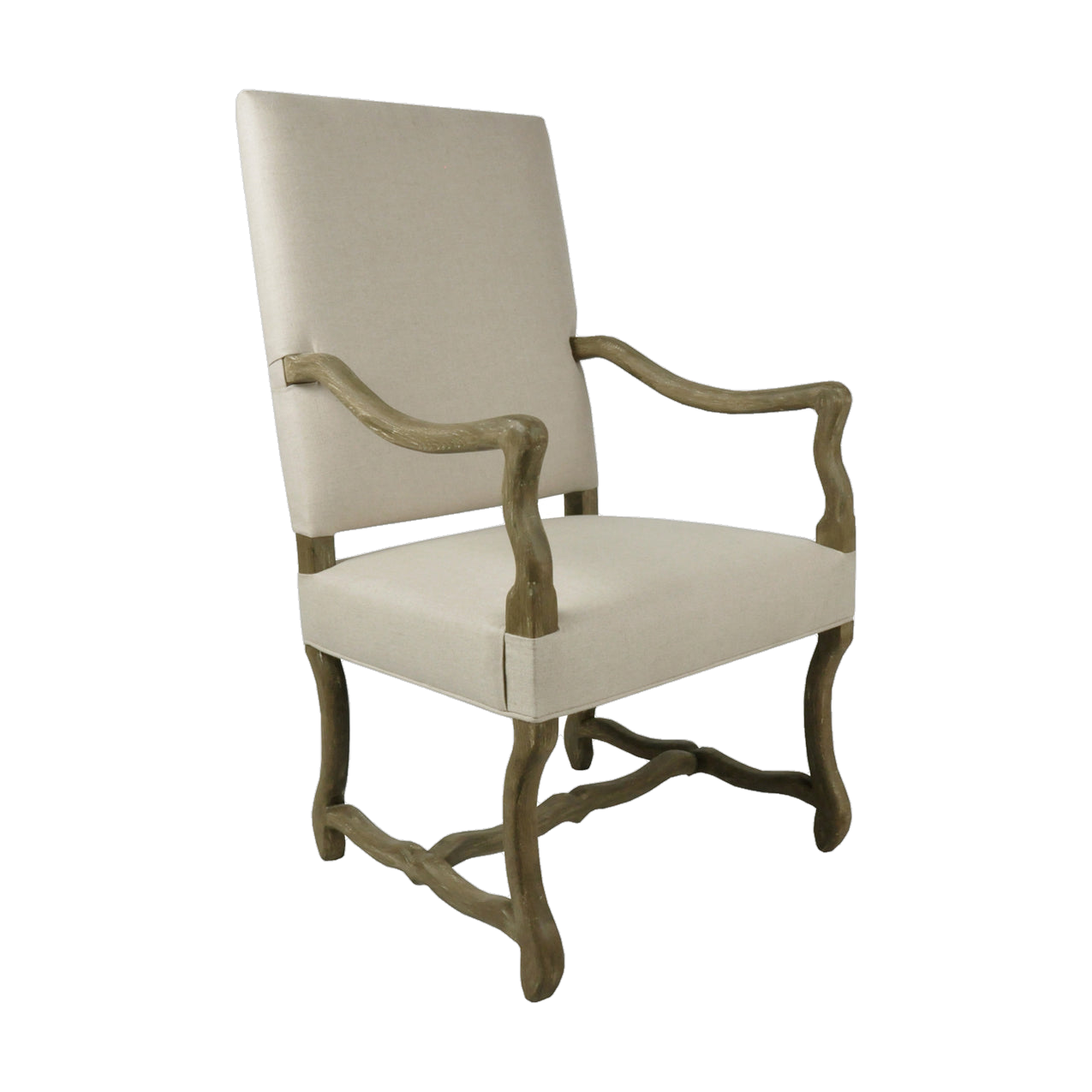 Linen High Back Armchair w. Oak Leg