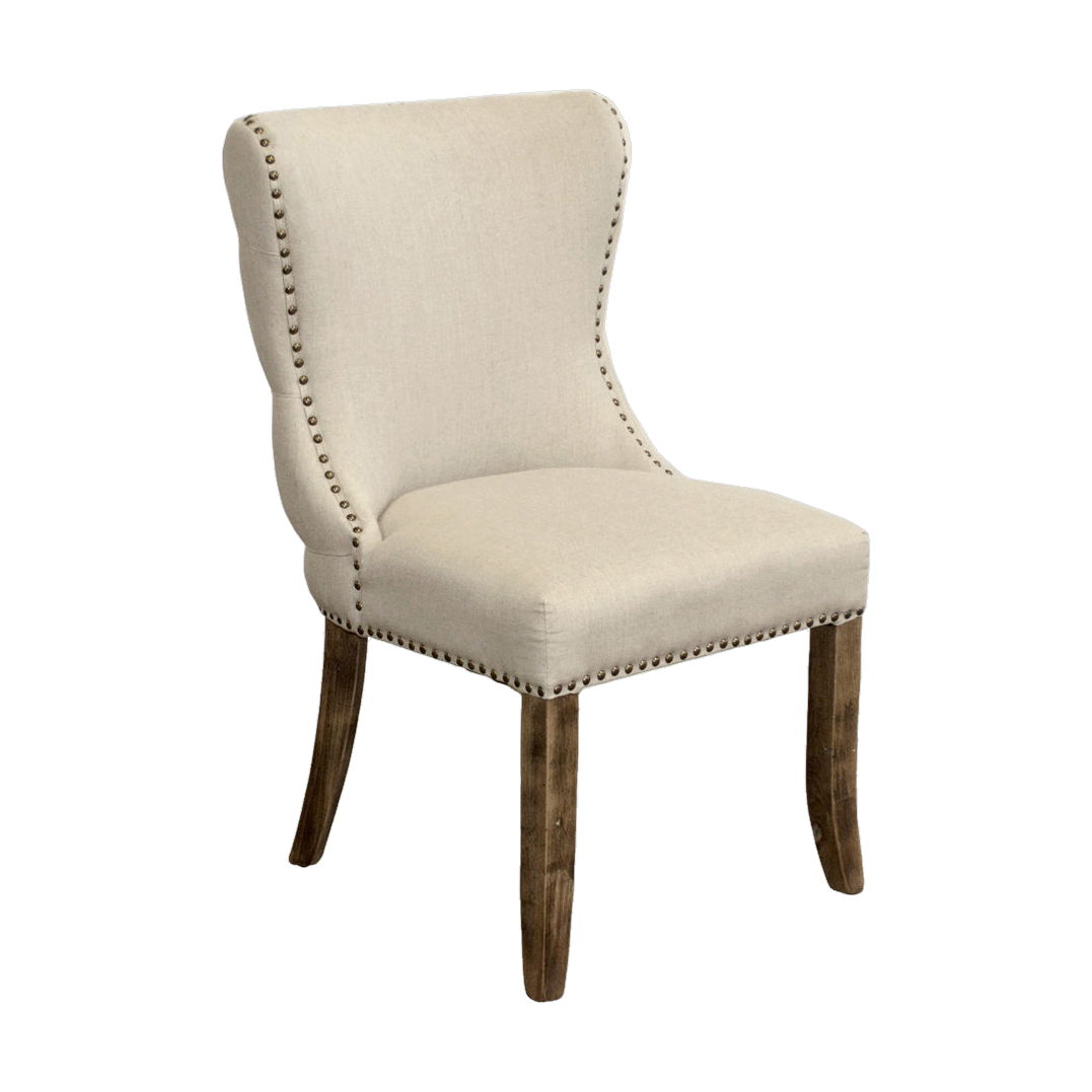 Linen Side Chair w/ Tufted Detail on Back